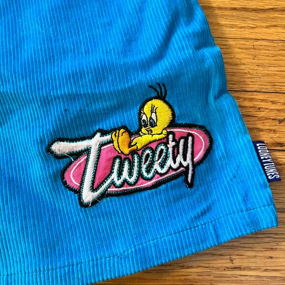 VTG Y2K Looney Tunes  Shorts Womens 11 Tweety Bird Blue Corduroy Vintage - Picture 2 of 9